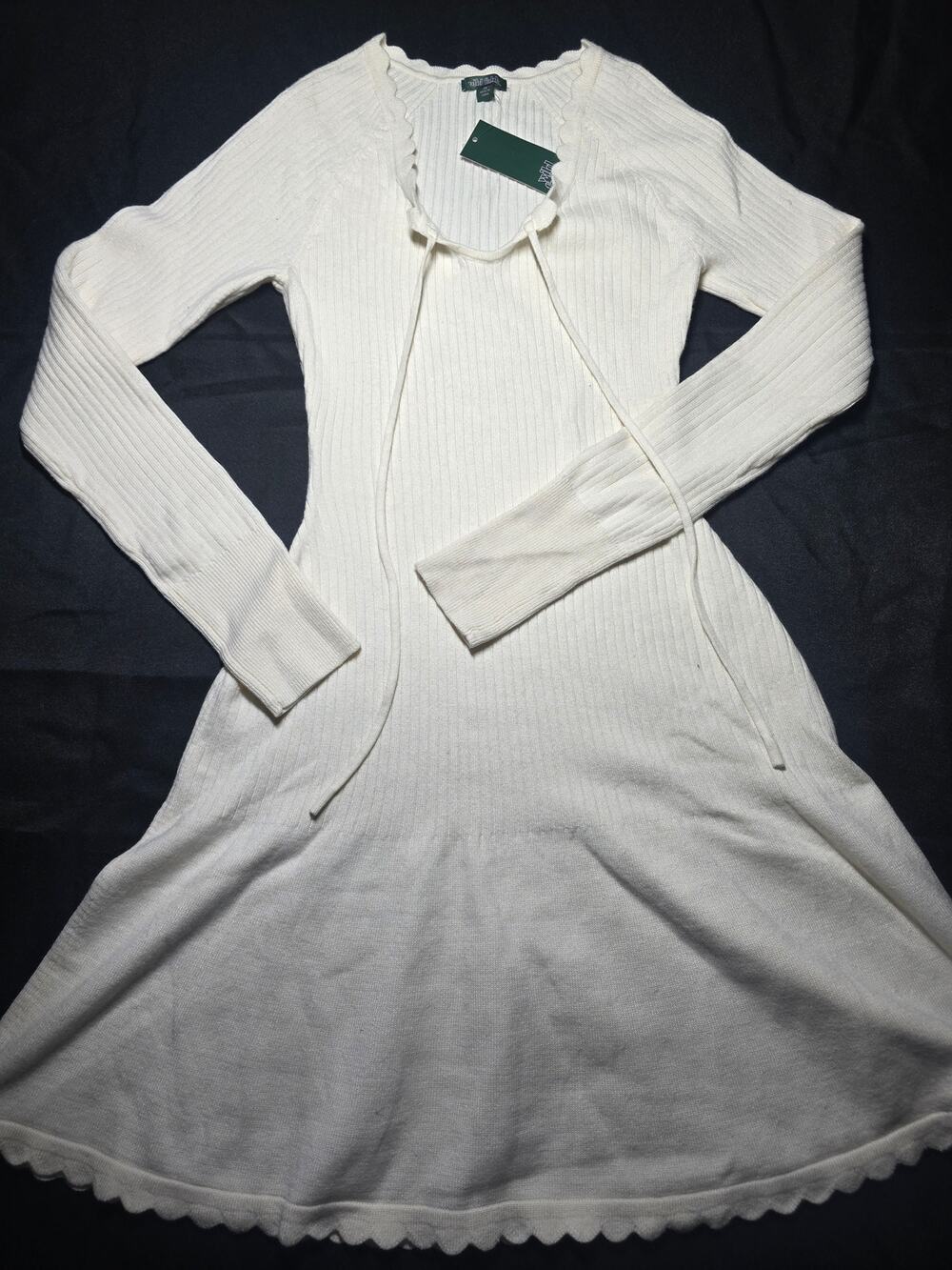 Wild Fable Ribbed Sweater Knit Mini Dress Tie Front Cream